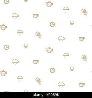 English tea party simple gold on white line vector pattern. Stock Vector
