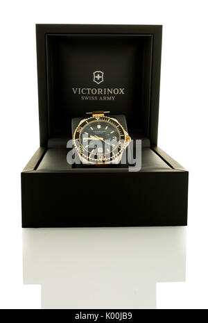 Winneconne, WI - 12 August 2017:  A Victorinox swiss army watch sitting in its box on an isolated background. Stock Photo
