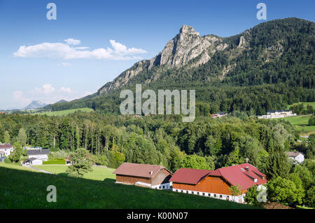 Nockstein in Salzburg, Austria, Europe with the foothills of the Northern Limestone Alps and the Osthorn Group. View from Heuberg. Stock Photo