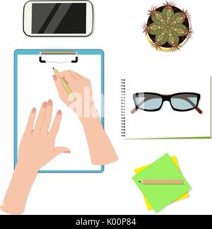 Office desktop top view Stock Vector