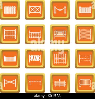 Fencing icons set orange Stock Vector