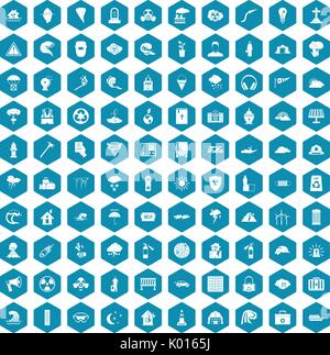 100 disaster icons sapphirine violet Stock Vector