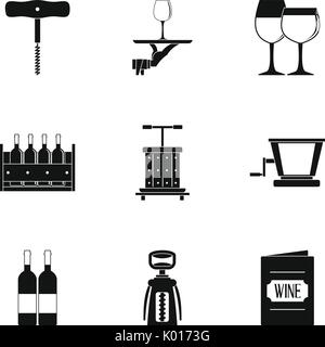 Wine icon set, simple style Stock Vector
