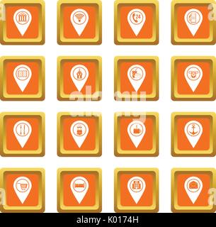 Points of interest icons set orange Stock Vector