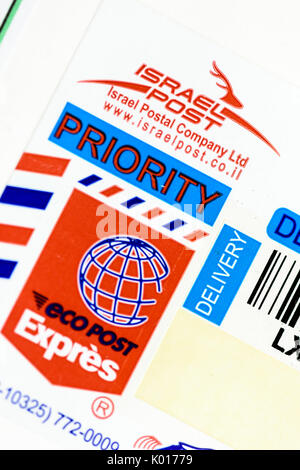 Priority postal label from Israel Post Stock Photo