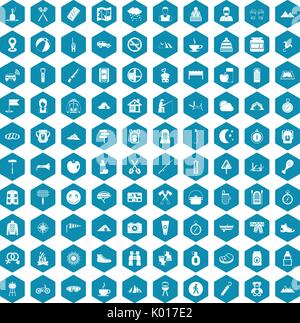 100 family camping icons sapphirine violet Stock Vector