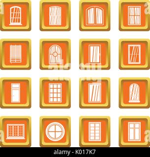 Plastic window forms icons set orange Stock Vector