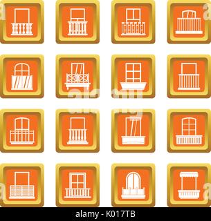 Window forms icons set orange Stock Vector