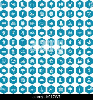 100 farm icons sapphirine violet Stock Vector