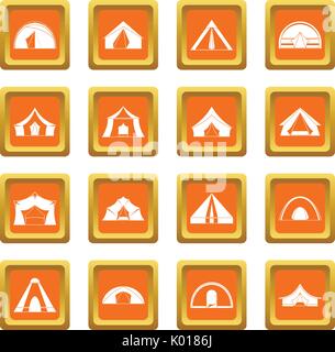 Tent forms icons set orange Stock Vector