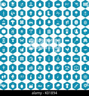 100 farming icons sapphirine violet Stock Vector