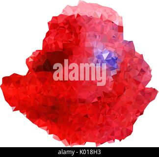 Abstract color splash shape. Triangulated geometric low poly background, red and purple shades. Isolated on white. For your design. Stock Vector
