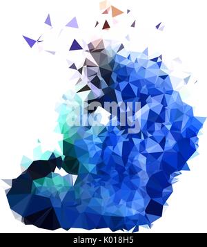 Abstract color splash shape. Triangulated geometric low poly background, cobalt blue and emerald green shades. Isolated on white. For your design. Stock Vector