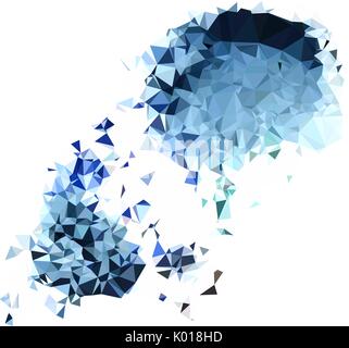 Abstract color splash shape. Triangulated geometric low poly background, blue and emerald shades. Isolated on white. For your design. Stock Vector