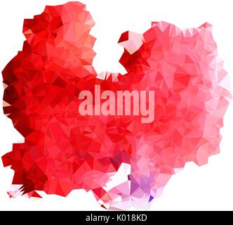 Abstract color splash shape. Triangulated geometric low poly background, ruby red shades. Isolated on white. For your design. Stock Vector