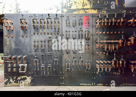 Vintage electrical breakers and meters. Stock Photo