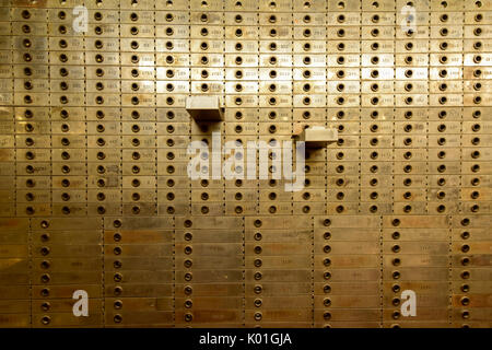 Old Safe Deposit Boxes with two open. Stock Photo