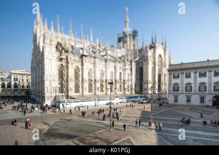 View of the square and the gothic Duomo the icon of Milan Lombardy Italy Europe Stock Photo