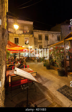 Night view of the typical alleys and restaurants of the old town Porto Vecchio Corsica France Europe Stock Photo