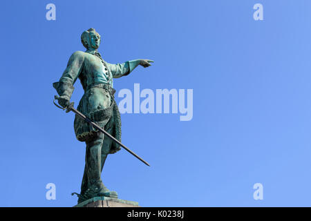 Karl XII, king of Sweden, statue against blue sky. Stockholm, Sweden. Stock Photo