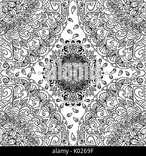 Abstract background. Vector illustration. Ethnic mandala monochrome seamless pattern. Indian ornament. Stock Vector