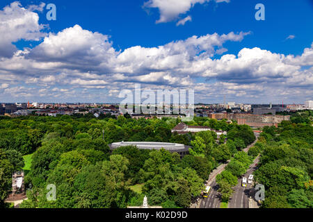 view across Berlin Tiergarten looking north over rooftops seen from the Victory Column Stock Photo