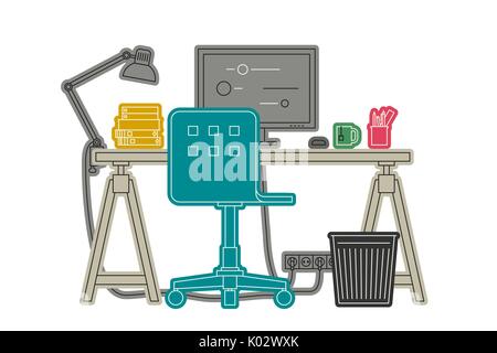 Workplace thin line illustration. Stock Vector