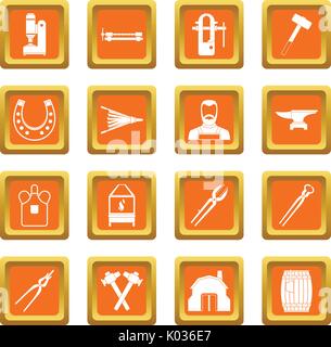Blacksmith icons set orange Stock Vector