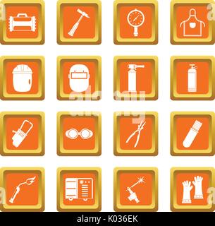 Welding icons set orange Stock Vector