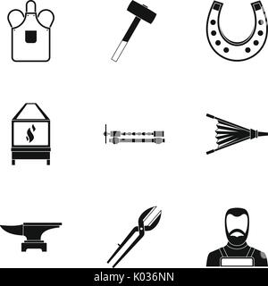 Blacksmith icon set, simple style Stock Vector