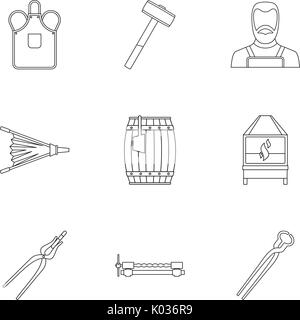 Blacksmith icon set, outline style Stock Vector