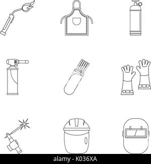 Welder icon set, outline style Stock Vector