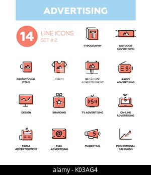 Advertising - modern simple icons, pictograms set Stock Vector