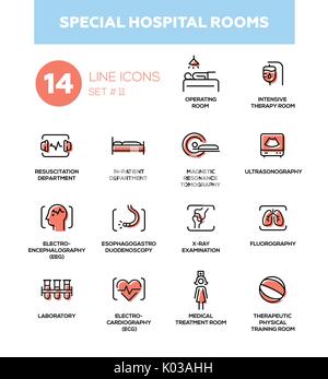 Special hospital rooms - Modern simple thin line design icons, pictograms set Stock Vector