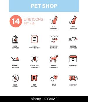 Pet Shop - Modern simple thin line design icons, pictograms set Stock Vector
