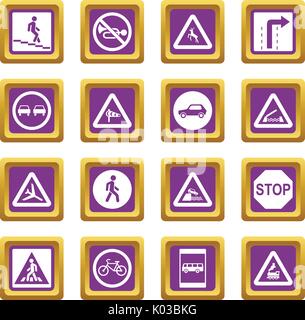 Road Sign Set icons set purple Stock Vector