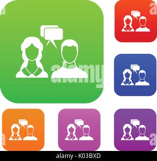 Speech bubbles with two faces set collection Stock Vector