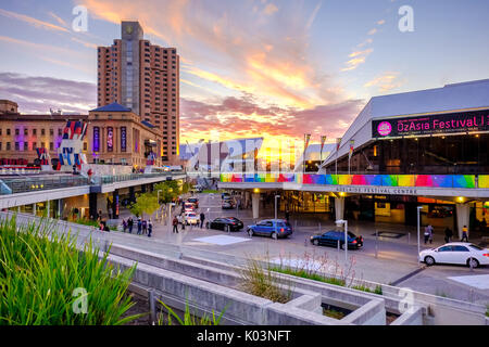 Adelaide, Australia - September 16, 2016: Adelaide Festival Centre with Intercontinental hotel scene viewed towards west from King William street at s Stock Photo