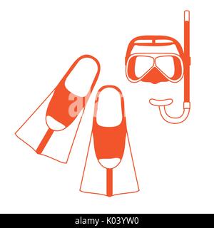 Stylized icon of a colored mask, tube and flippers for a scuba diving. Sports and recreation theme. Design for banner, poster or print. Stock Vector