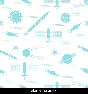 Seamless pattern with variety space exploration elements. Design for banner, poster or print. Stock Vector