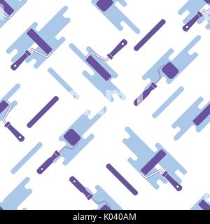 Seamless pattern of rollers for paint and paint spots. Tools for repair and construction. Stock Vector