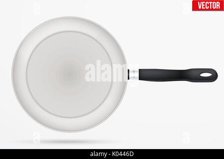 Classic Ceramic nonstick frying pan with handle. Top view and round shape. Kitchen and domestic symbol. Vector Illustration isolated on background. Stock Vector