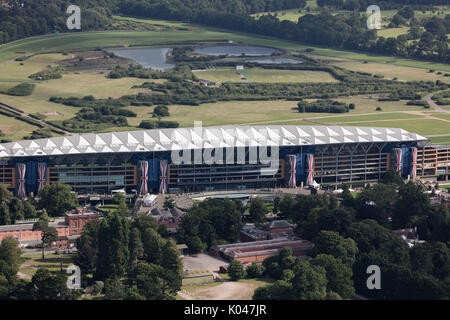 An aerial view of Ascot Racecourse with the main stand prominent Stock Photo