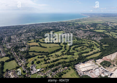 An aerial view of Bexhill on Sea and the Sussex coast with Eastbourne visible in the distance Stock Photo