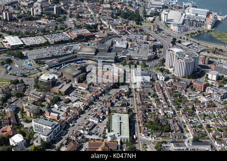 A closeup aerial view of Poole town centre Stock Photo