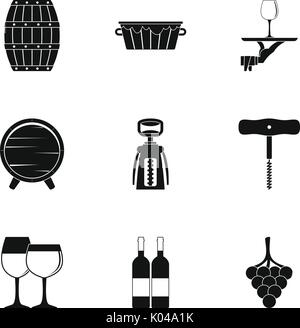 Wine production icon set, simple style Stock Vector