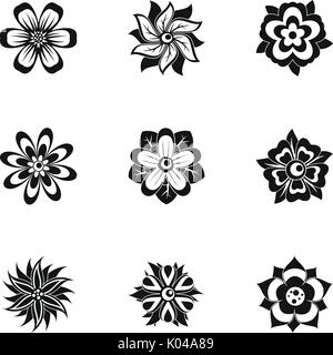 Black flower icon set, simple style Stock Vector