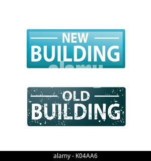 new building sign with light effect, old building sign with grunge, icon design, isolated on white background Stock Vector