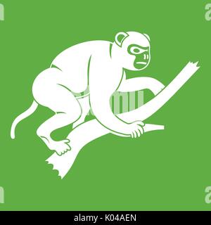 Monkey is climbing up on a tree icon green Stock Vector