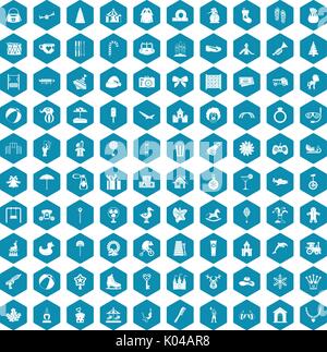100 happy childhood icons sapphirine violet Stock Vector